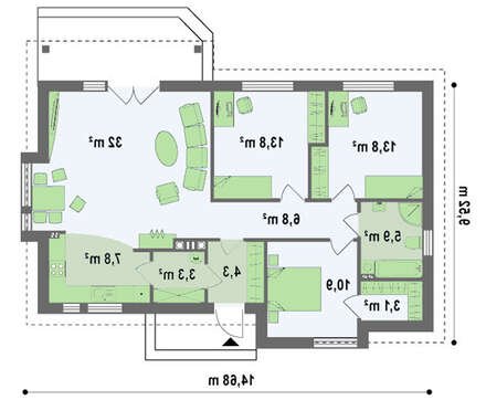 Проект одноповерхового котеджу з сучасними елементами фасадів