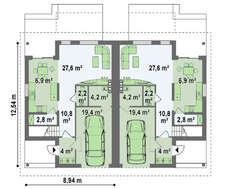 Проект двоповерхового котеджу на дві сім'ї з гаражем