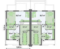 Проект двоповерхового симетричного котеджу на дві сім'ї