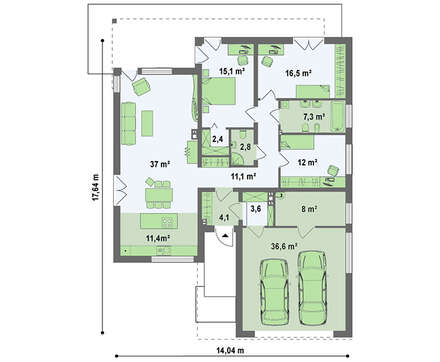 Проект будинку хай-тек з гаражем на дві машини