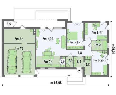 Проект будинку хай тек з гаражем на два авто