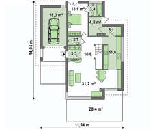 Проект двоповерхового будинку з прибудованим гаражем