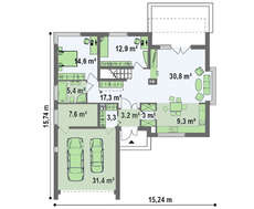Проект котеджу з терасою на другому поверсі і п'ятьма спальнями
