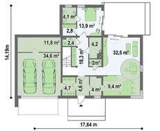 Проект котеджу в стилі хайтек з гаражем для двох авто