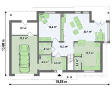 Проект двоповерхового класичного котеджу з гаражем