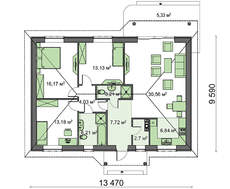 Проект одноповерхового класичного будинку площею 110 кв.м.