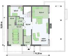 Простий проект двоповерхового будинку площею 187 кв.м.з вбудованим гаражем