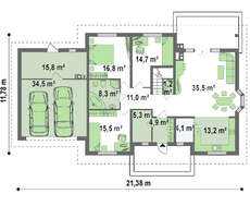 Проект красивого будинку з гаражем і мансардою вільного планування