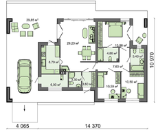 Проект невеликого одноповерхового будинку хай - тек з гаражем на одну машину