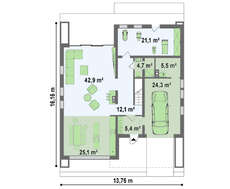 Проект сучасного двоповерхового будинку хай тек з гаражем і односпадним дахом