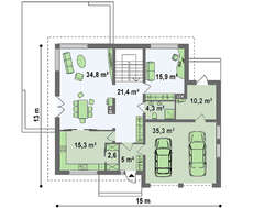 Проект двоповерхового котеджу площею 251 кв.м. з еркером над гаражем