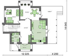 Світлий двоповерховий будинок з незвичайною покрівлею