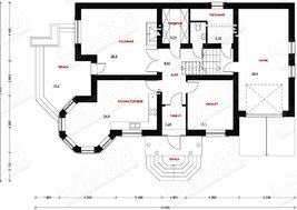 Проект особняка з круглою вежею і декорованим балконом
