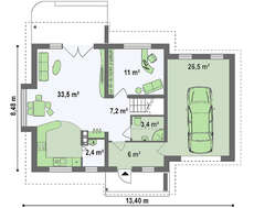 Проект двоповерхового будинку на 100 m² з гаражем