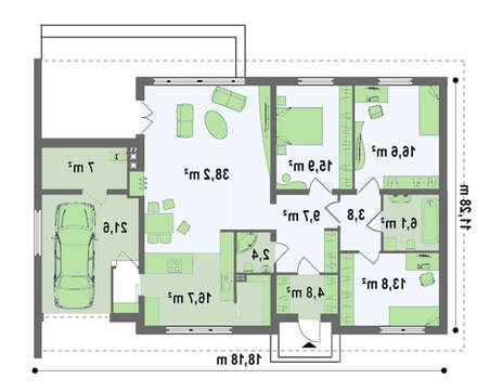 Проект симетричного одноповерхового будинку на 2 сім'ї