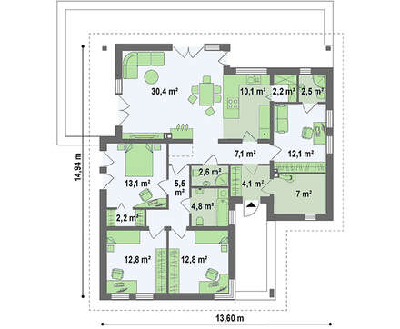 Версія проекту 4M174 без гаража з окремим кабінетом
