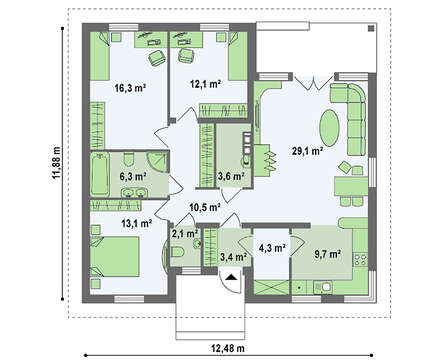 Проект одноповерхового будинку по типу 4M250 з цегляним фасадом