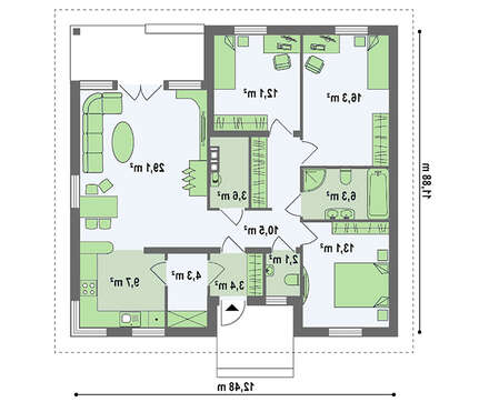 Проект одноповерхового будинку по типу 4M250 з цегляним фасадом