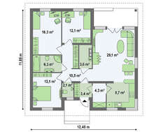 Проект одноповерхового будинку по типу 4M250 з цегляним фасадом
