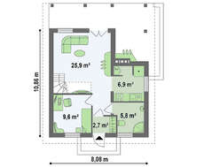 Проект будинку з мансардою і зовнішнім каміном за типом 4M362