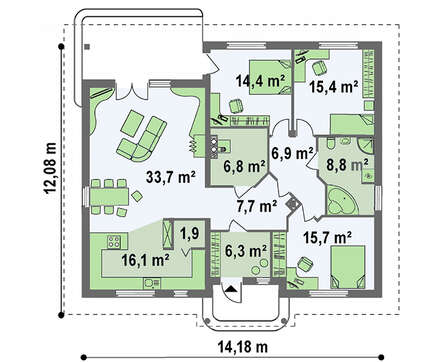 Проект одноповерхового будинку по типу 4M512 без гаража