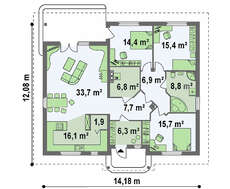 Проект одноповерхового будинку по типу 4M512 без гаража