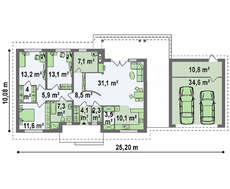 Одноповерховий котедж з оригінально прибудованим гаражем