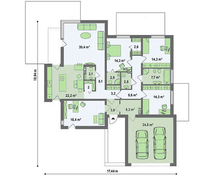 Проект одноповерхового сучасного будинку з фронтальним гаражем