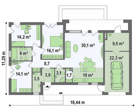 Одноповерховий будинок по типу 4M590 з гаражем