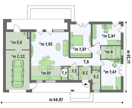 Одноповерховий будинок по типу 4M590 з гаражем
