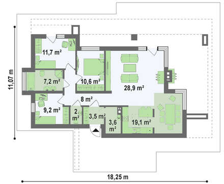 Елегантний сучасний одноповерховий будинок