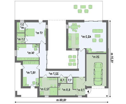 Одноповерховий будинок П-подібної форми