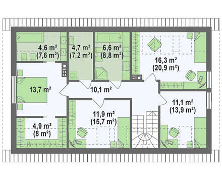 Проект будинку з просторою мансардою в європейському стилі