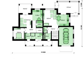 Проект зручного заміського котеджу з гаражем для двох сімей
