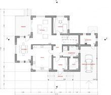 Архітектурний проект котеджу з навісом для авто, сауною і терасою