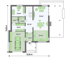 Проект двоповерхового будинку площею 200 м² з гаражем для авто