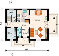 Невеличкий заміський будиночок з чотирма спальнями та просторою вітальнею