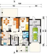 Компактна садиба з великою гостиною та гаражем