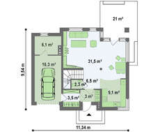Проект двоповерхового сучасного котеджу з трьома спальнями і гаражем