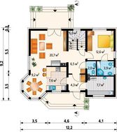 Проект будинку з мансардою з кутовим еркером