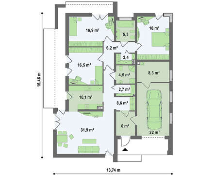 Сучасний одноповерховий котедж площею 177 м²
