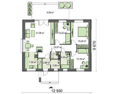 Одноповерховий заміський котедж прямокутної форми 13 на 10