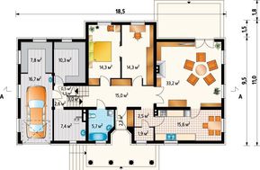 Проект заміського котеджу з верандою і терасою з панорамними вікнами