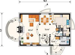 Стильний будинок на два поверхи з яскравою дахом