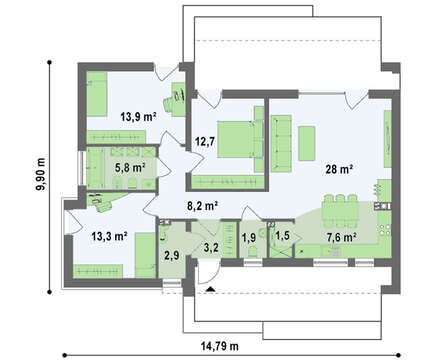 Проект одноповерхового будинку площею 100 кв.м.