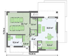 Проект сучасного будинку з терасою і гаражем для 2 авто