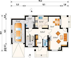 Компактний котедж з балконом і терасою