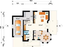 Стильний заміський котедж з невеликою терасою та балконом