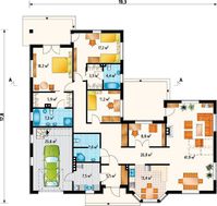 Проект заміського котеджу з гаражем та кількома просторими кімнатами