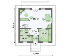 Проект маленького будинку з мансардою площею 107 m²
